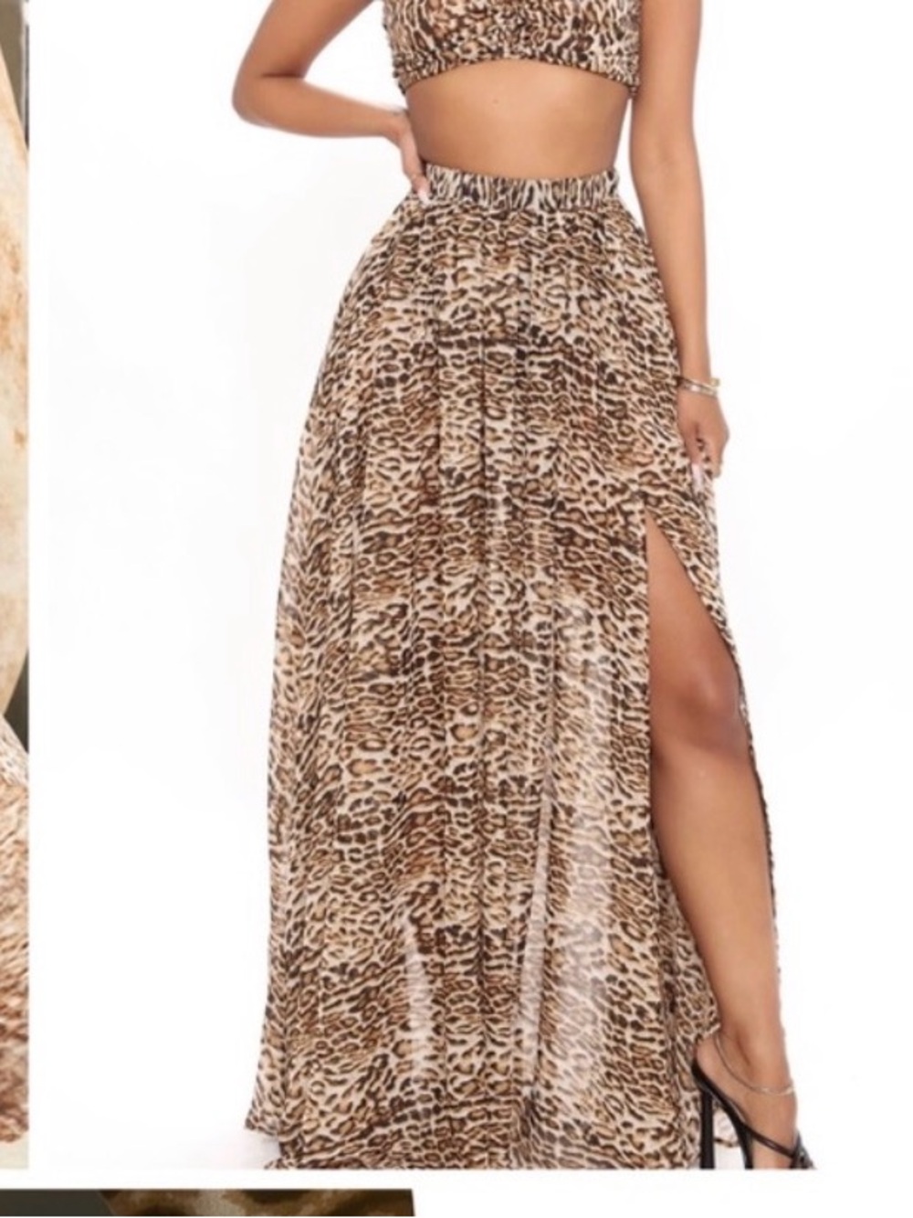 Fashion Nova Leopard Print Maxi Skirt with High Side Slit - Brown/Tan